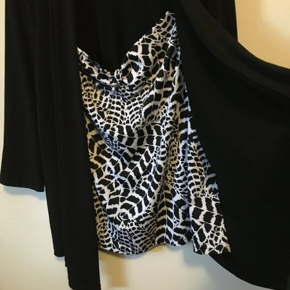 Mandee Black Open Waterfall Cardigan With Bow Tie Bust Animal Print Shirt 2in1 - Picture 5 of 16